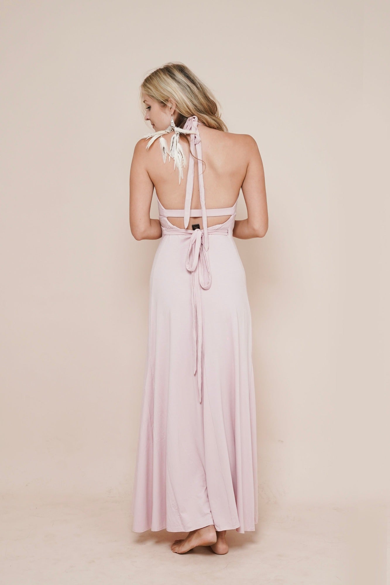 Feminine long maxi wrap around dress named Blossom by Bohemian Goddess I Color: Pink Rose I www.bohemiangoddess.com
