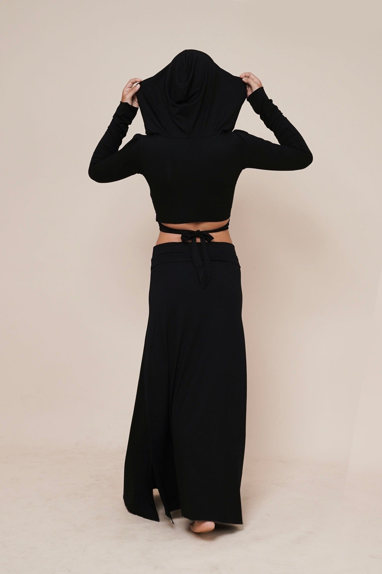 Elevated - Wrap shirt with hoodie & Harmony - Skirt hoodie by Bohemian Goddess I Color: Black I www.bohemiangoddess.com