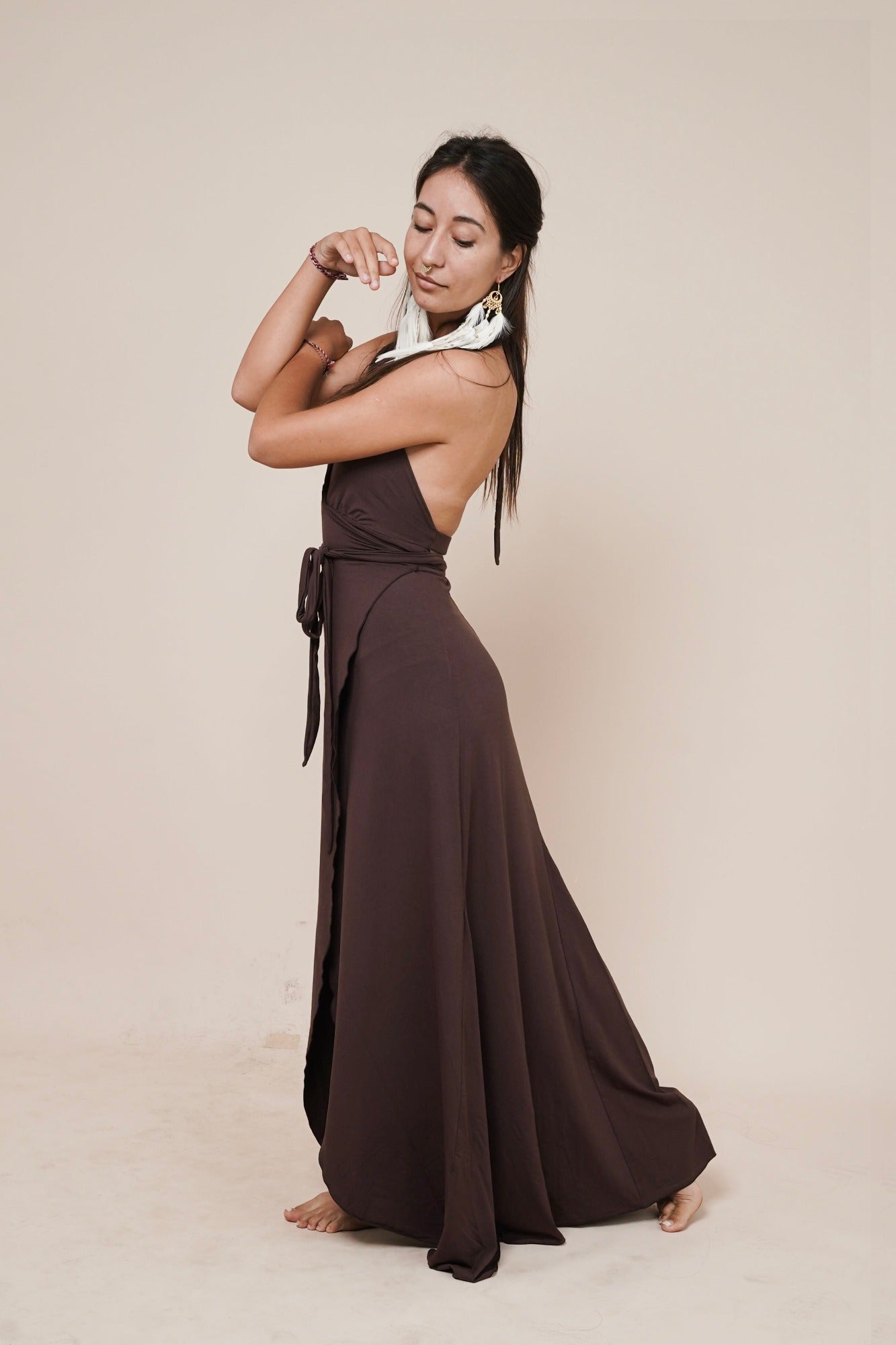 Blossom - Long maxi wrap around dress by Bohemian Goddess I Color: Chocolate I www.bohemiangoddess.com