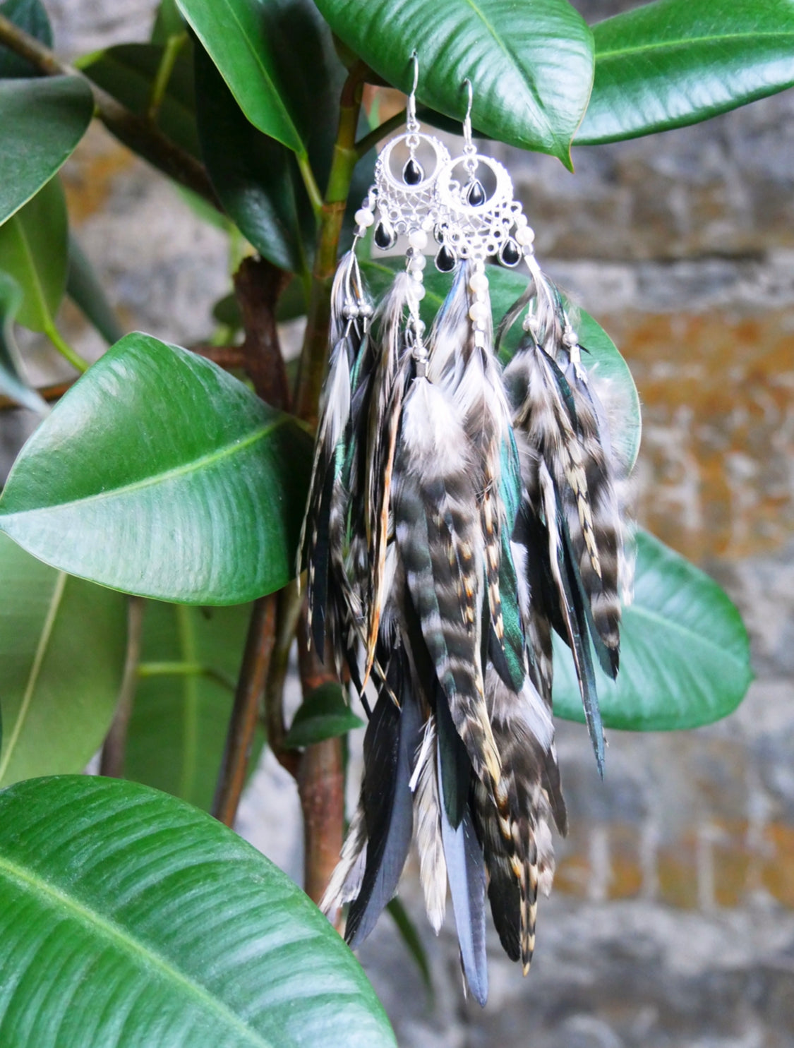 Bohemian Goddess I Embrace the Light and Dark within Me - Onyx Feather Earrings Short