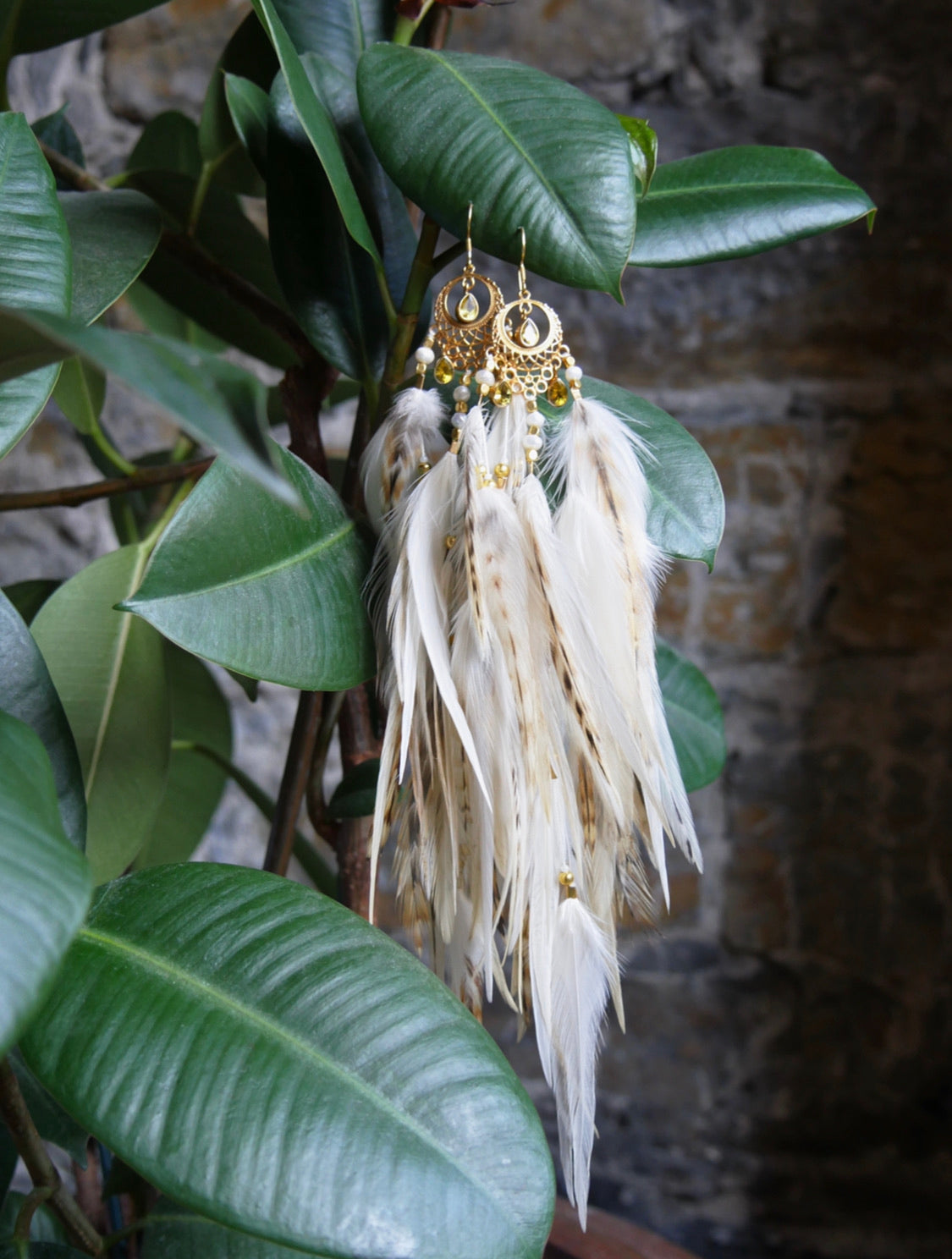 Bohemian Goddess - My Inner Burning Fire - Citrine Feather Earrings