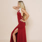 Beautiful long halter dress, with a side cut in scarlet.