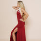 Beautiful long halter dress, with a side cut in scarlet.