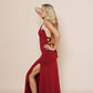 Beautiful long halter dress, with a side cut in scarlet.