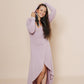 Beautiful long wrap around dress with hood in color rosewood.