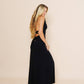 Beautiful long halter dress, with a side cut in black.
