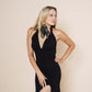 Beautiful long halter dress, with a side cut in black.
