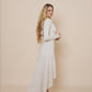 Beautiful long wrap around dress with hood in winter white.