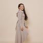 Beautiful long wrap around dress with hood in taupe.