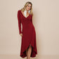 Beautiful long wrap around dress with hood in color scarlet red.