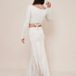 Charm off-shoulder wrap shirt styled with Harmony skirt in winter white back view