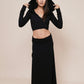 Harmony skirt with sidecuts & Elevated wrap shirt with hoodie by Bohemian Goddess I Color: Black I www.bohemiangoddess.com