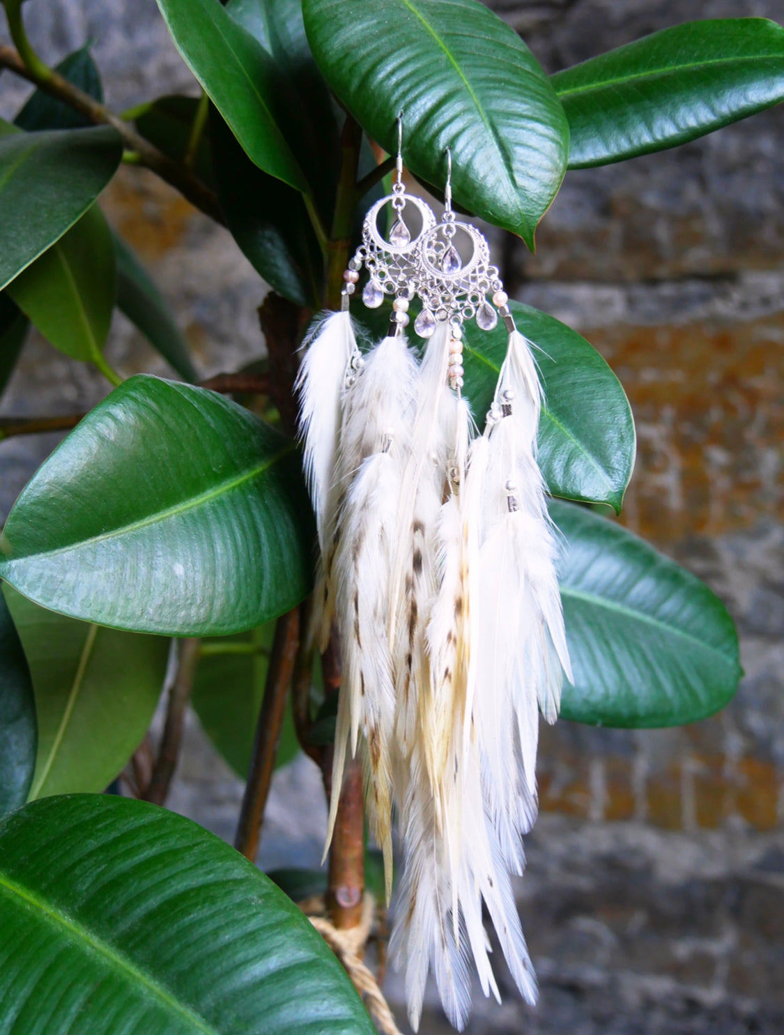 Bohemian Goddess Love Notes To My Soul - Rose Quartz Feather Earrings Short