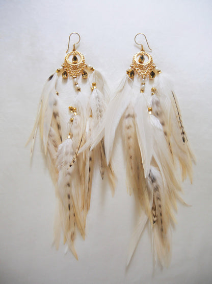 My Inner Burning Fire short citrine feather earrings with goldplated moon charm