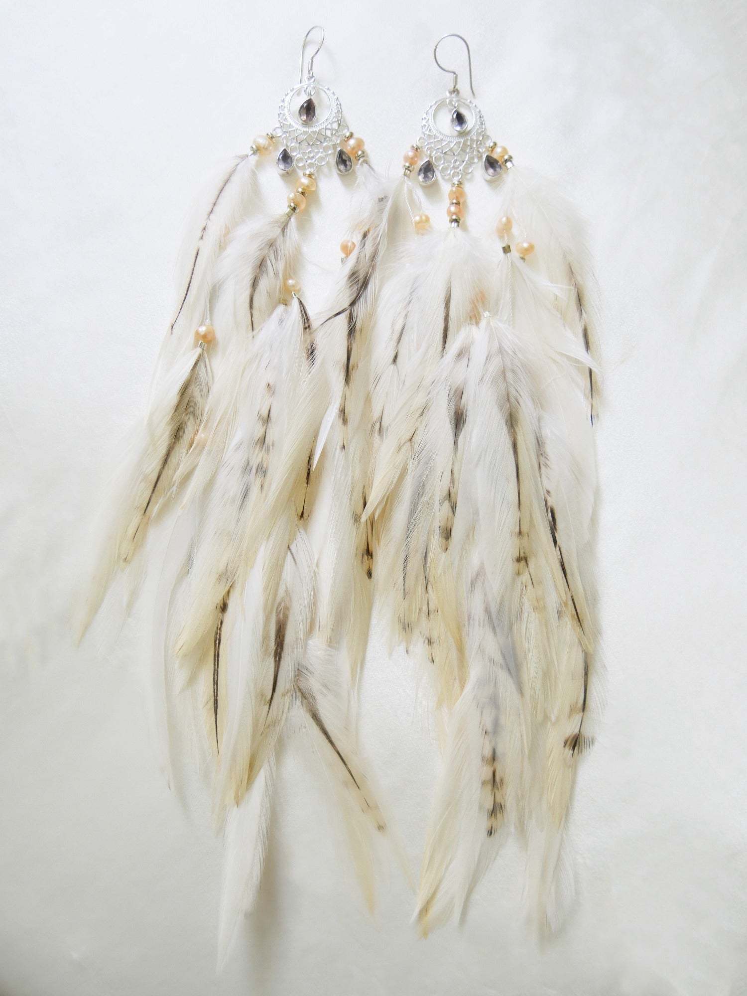 White ostrich feather on sale earrings