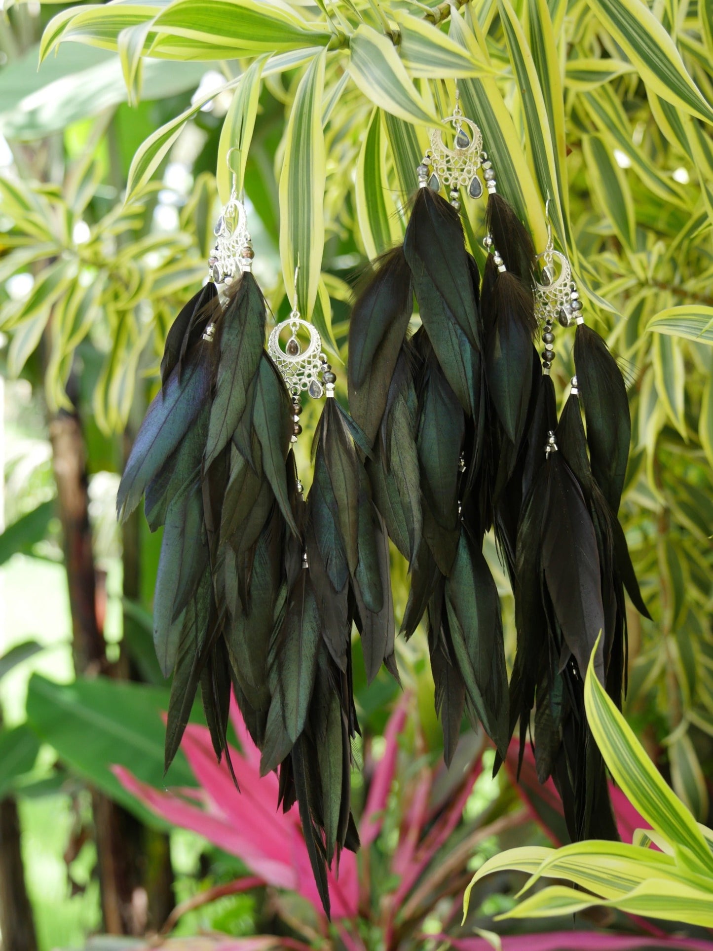 Bohemian Goddess I Feather Jewelry I My intuition is my superpower - Labradorite feather earrings