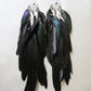 Bohemian Goddess long black feather earrings named My intuition is my superpower with Labradorite crystals.