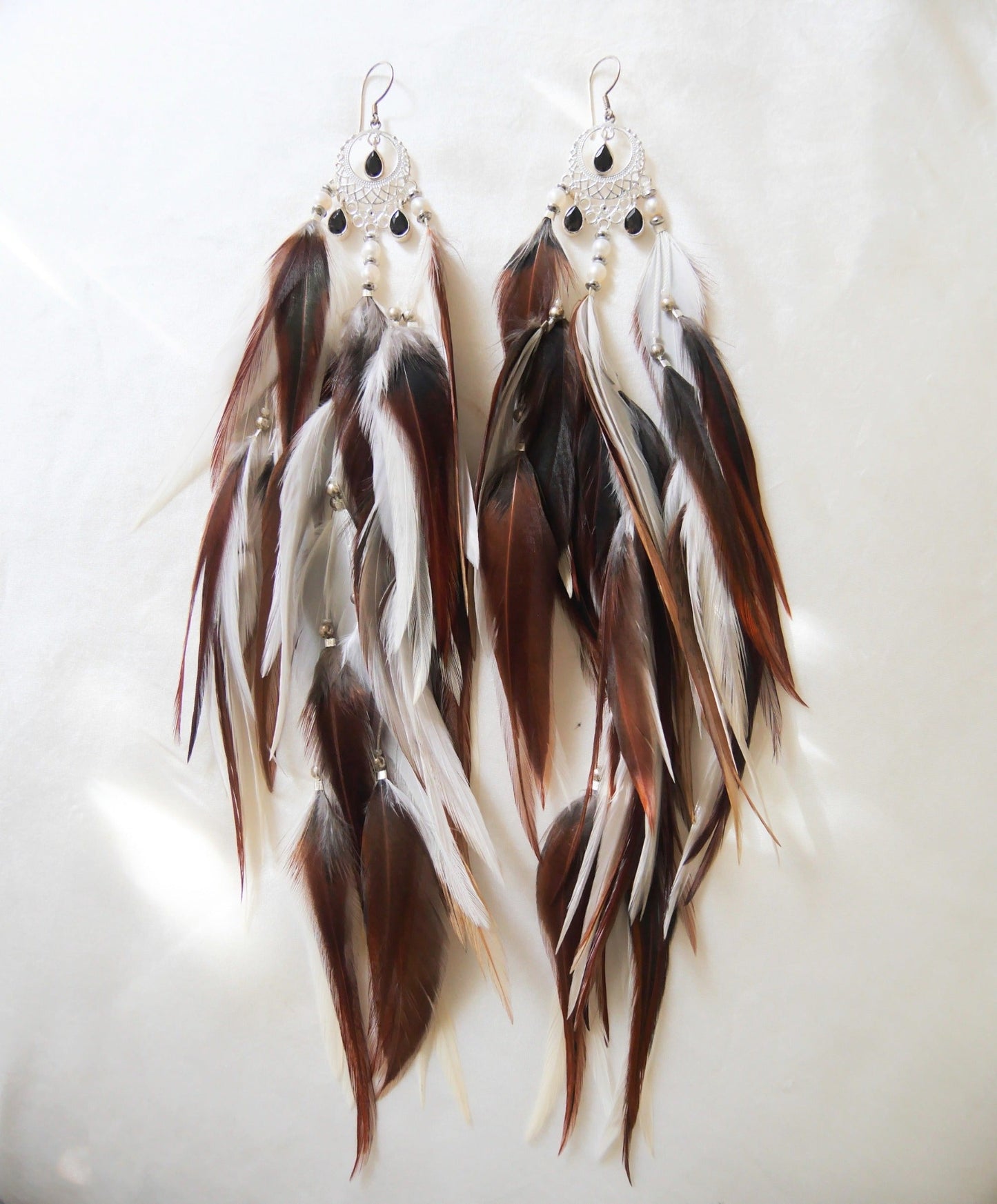 Bohemian Goddess - Goddess Demeter - Smoky Quartz Feather Earrings