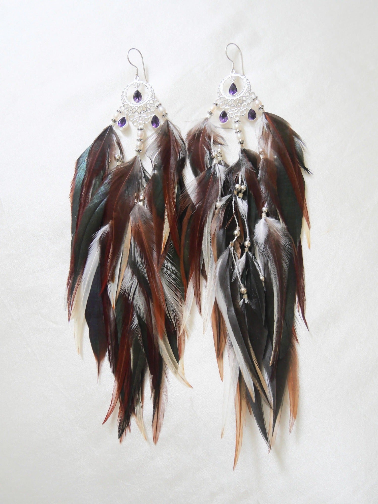 Feather and amethyst authentic earrings