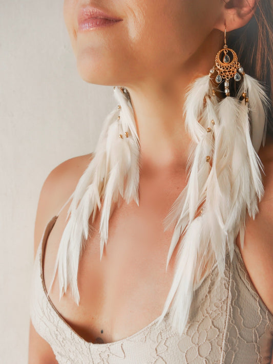 Bohemian Goddess - My truth sets me free - Blue Topaz feather earrings