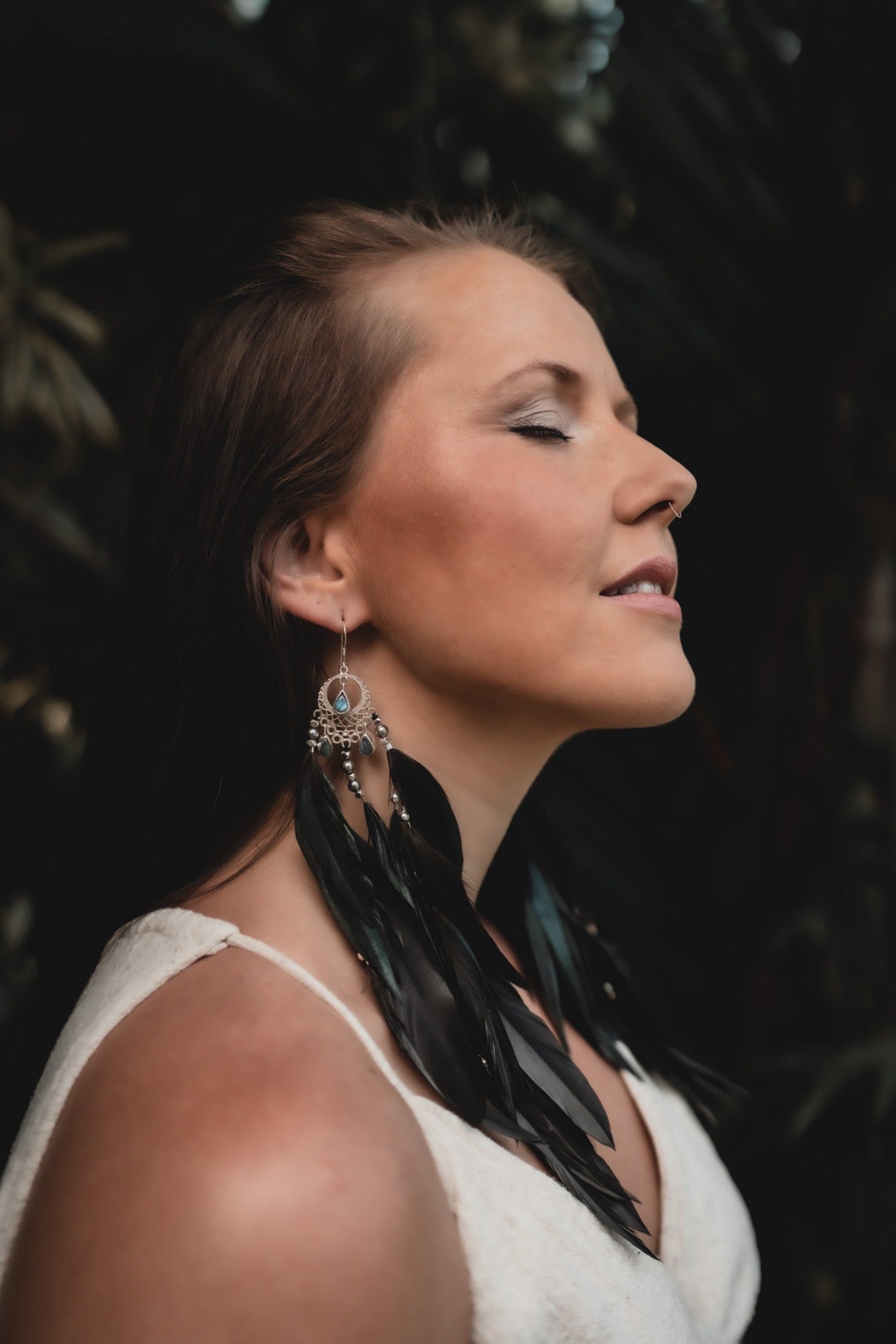 Bohemian Goddess I Feather Jewelry I My intuition is my superpower - Labradorite feather earrings